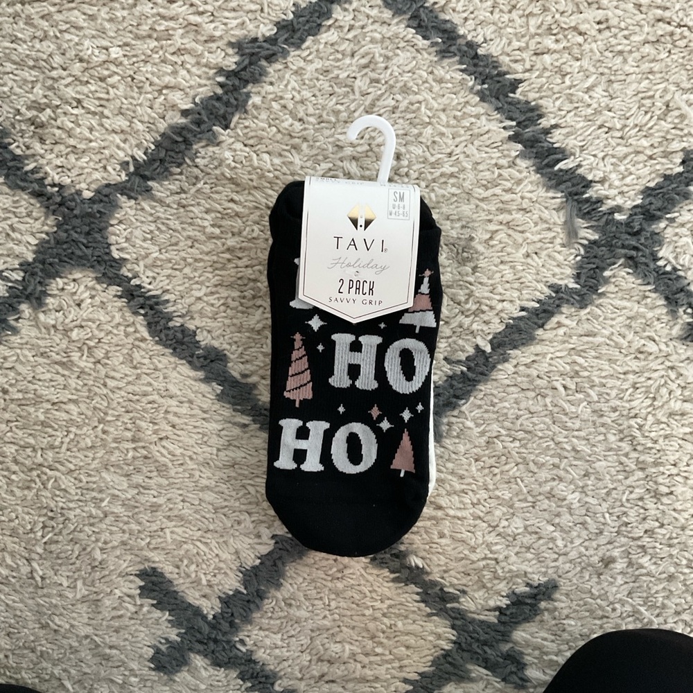 Pure Barre Black and Pink Holiday Socks